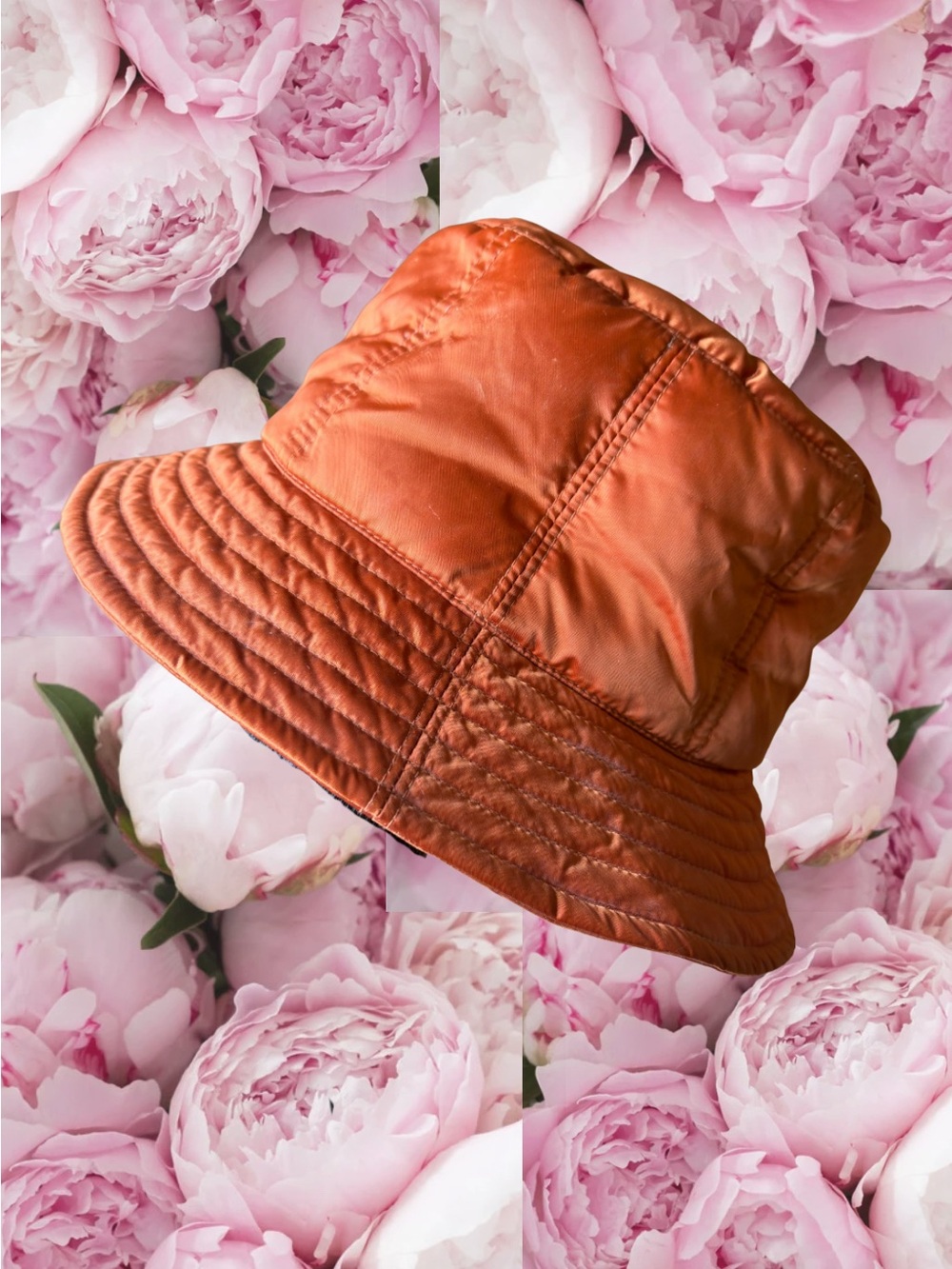 Eddie Bauer Rust Orange Quilted Down Bucket Hat Gorpcore Outdoor VTG